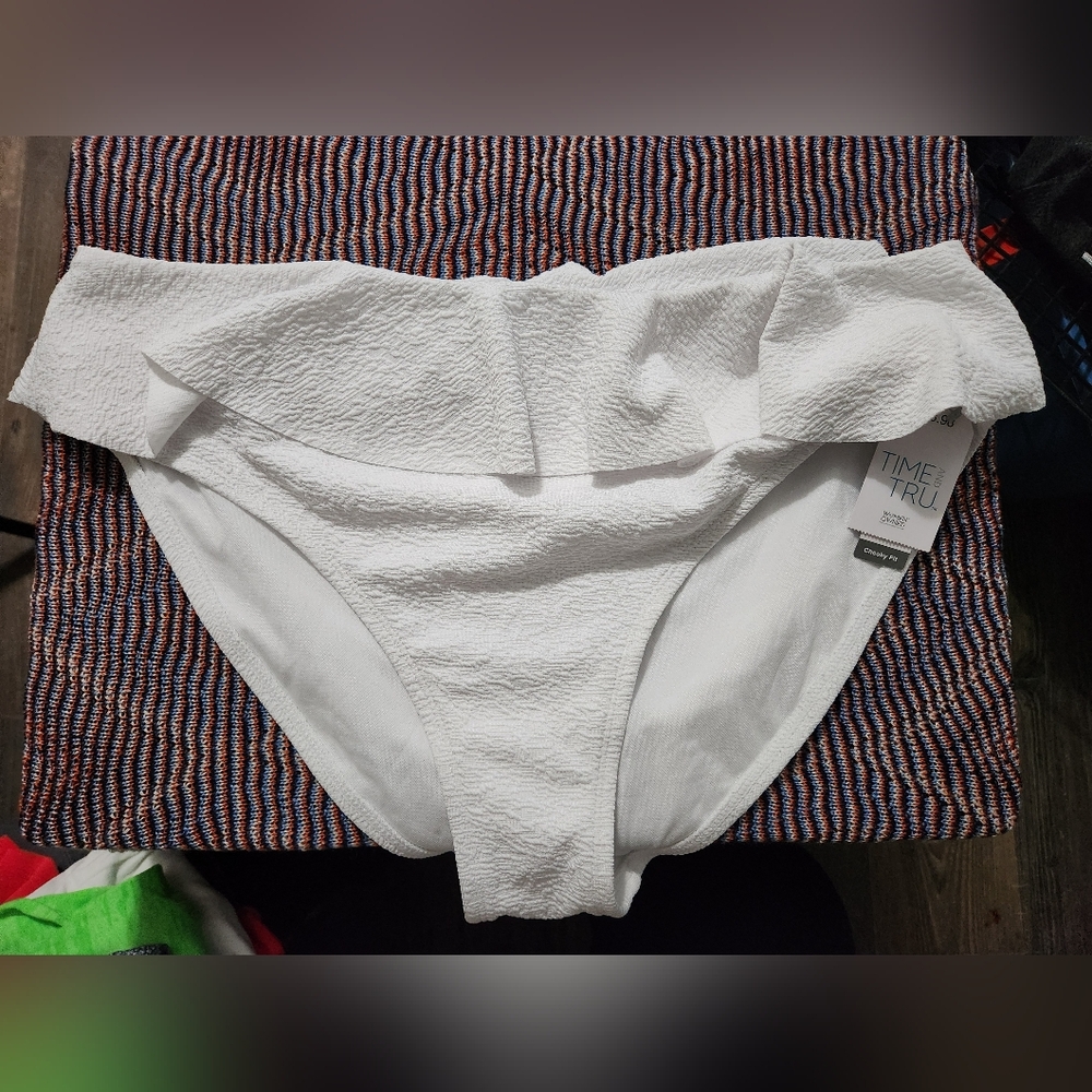 Time and Tru White Textured Bikini Bottoms